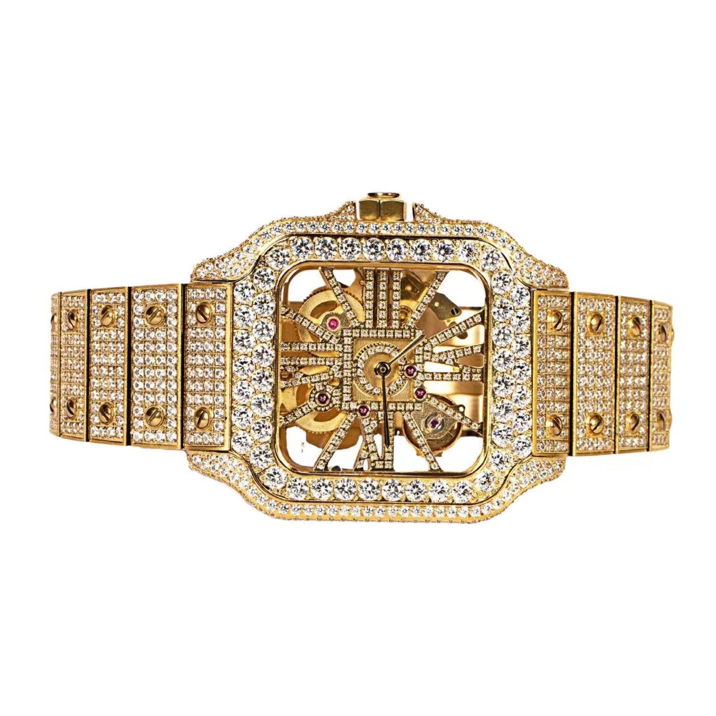 Stainless Steel Cubic Zirconia Yellow Tone Men Automatic Watch