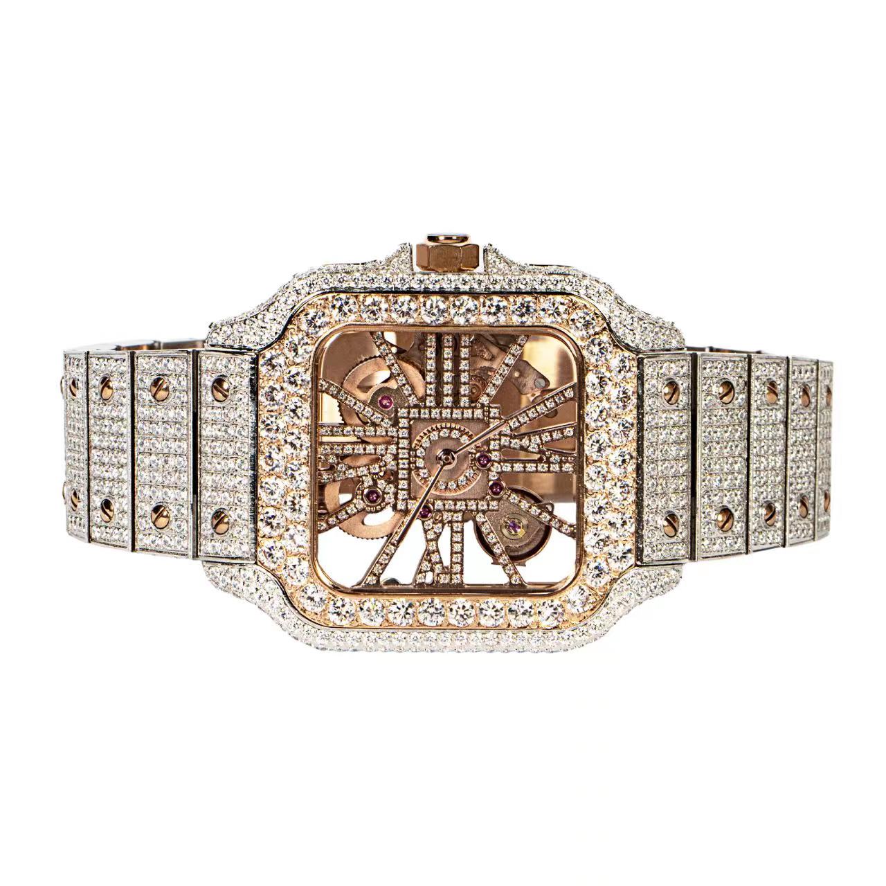 Stainless Steel Cubic Zirconia Rose Two Tone Automatic Men Watch