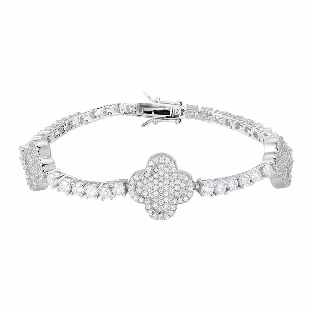 Sterling Silver Round Moissanite 15mm Designer With 3mm Tennis Chain 7 Inch Bracelet 1 Ctw