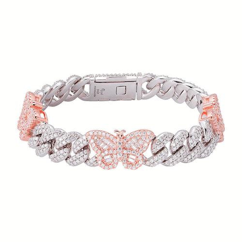 Sterling Silver Round Baguette Moissanite Butterfly Designer 7 Inch Bracelet 5-3/4 Ctw