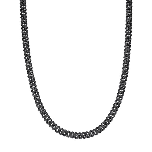 Sterling Silver 8mm Round Black Moissanite Miami Cuban Chain 22 Inch Men Necklace 13-3/4 Ctw