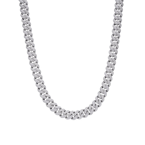 Sterling Silver Moissanite 10mm Heavy Cuban Chain 22 Inch Necklace 15-1/2 Ctw