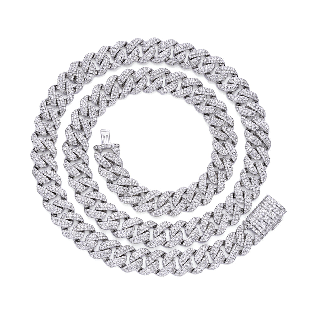 Sterling Silver Moissanite 10mm Heavy Cuban Chain 22 Inch Necklace 15-1/2 Ctw