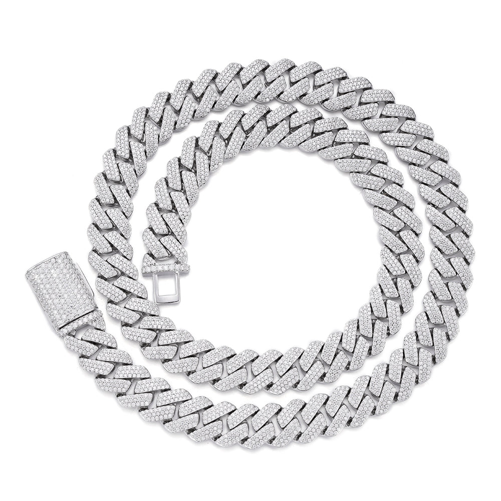 Sterling Silver Moissanite 13mm Square Cuban Chain 22 Inch Necklace 18-1/4 Ctw