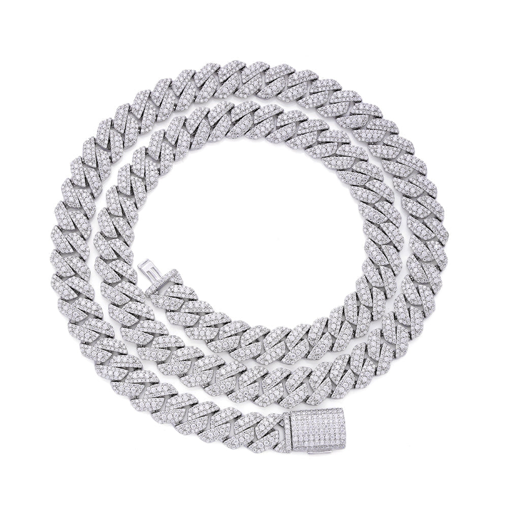 Sterling Silver Round Big Stone in Center Surrounded with Small Stones 10mm Moissanite Cuban Chain 22Inch Necklace 18-3/8 Ctw