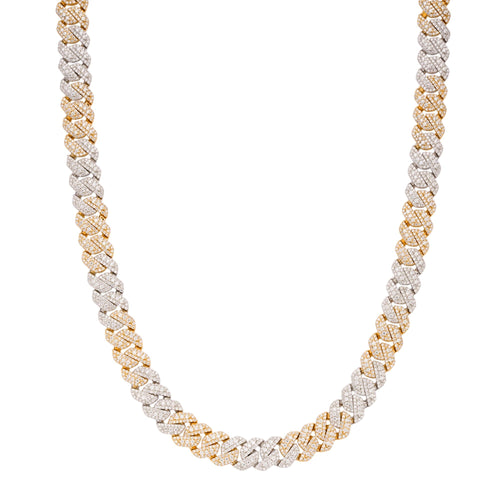 Sterling Silver Round Big Stone in Center Surrounded with Small Stones 10mm Moissanite Cuban Chain 22Inch Necklace 18-3/8 Ctw