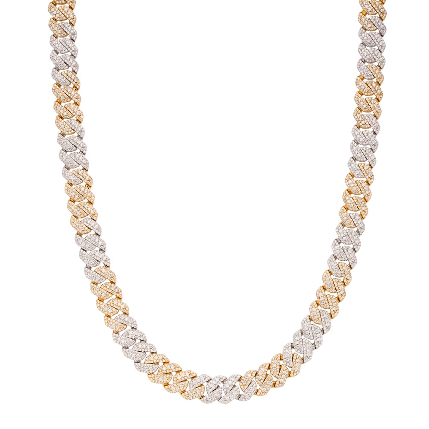 Sterling Silver Round Big Stone in Center Surrounded with Small Stones 10mm Moissanite Cuban Chain 22Inch Necklace 18-3/8 Ctw