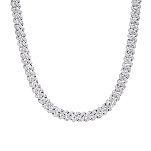 Sterling Silver Round Big Stone in Center Surrounded with Small Stones 12mm Moissanite Cuban Chain 22Inch Necklace 30 Ctw