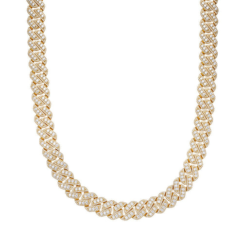 Sterling Silver Round Big Stone in Center Surrounded with Small Stones 14mm Moissanite Cuban Chain 22Inch Necklace 34 Ctw