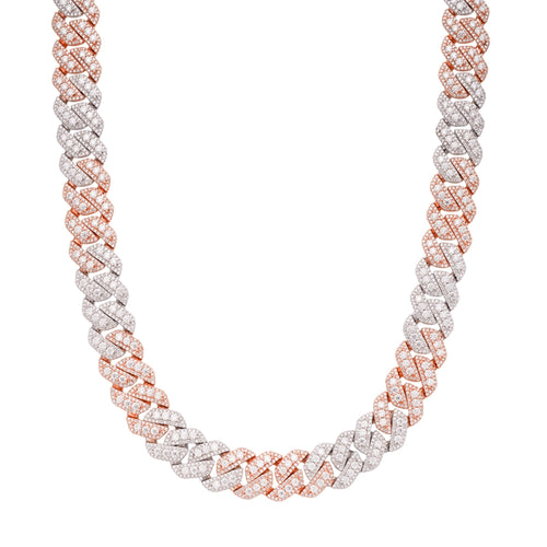 Sterling Silver Round Big Stone in Center Surrounded with Small Stones 14mm Moissanite Cuban Chain 22Inch Necklace 34 Ctw