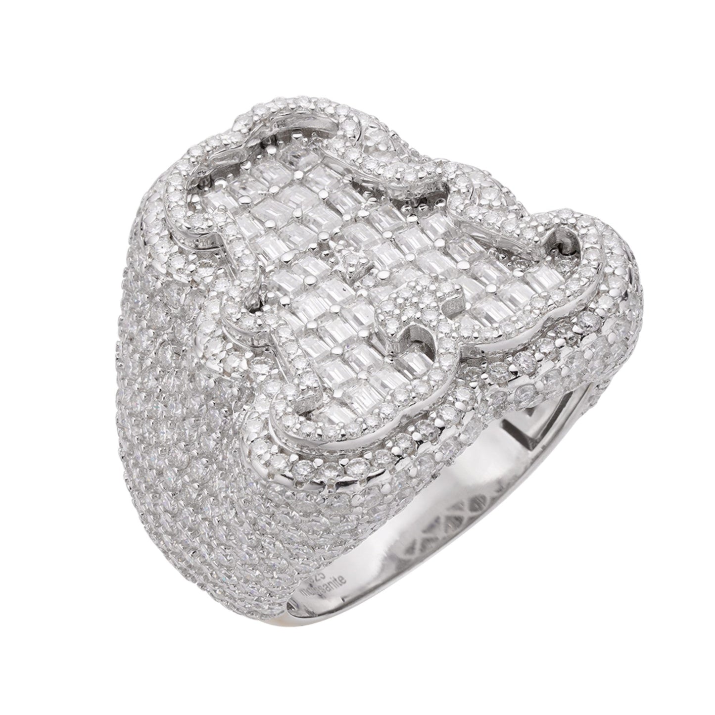 Sterling Silver Round Baguette Moissanite Albhabet A letter Initial Size 10 Men Ring 7-5/8 Ctw