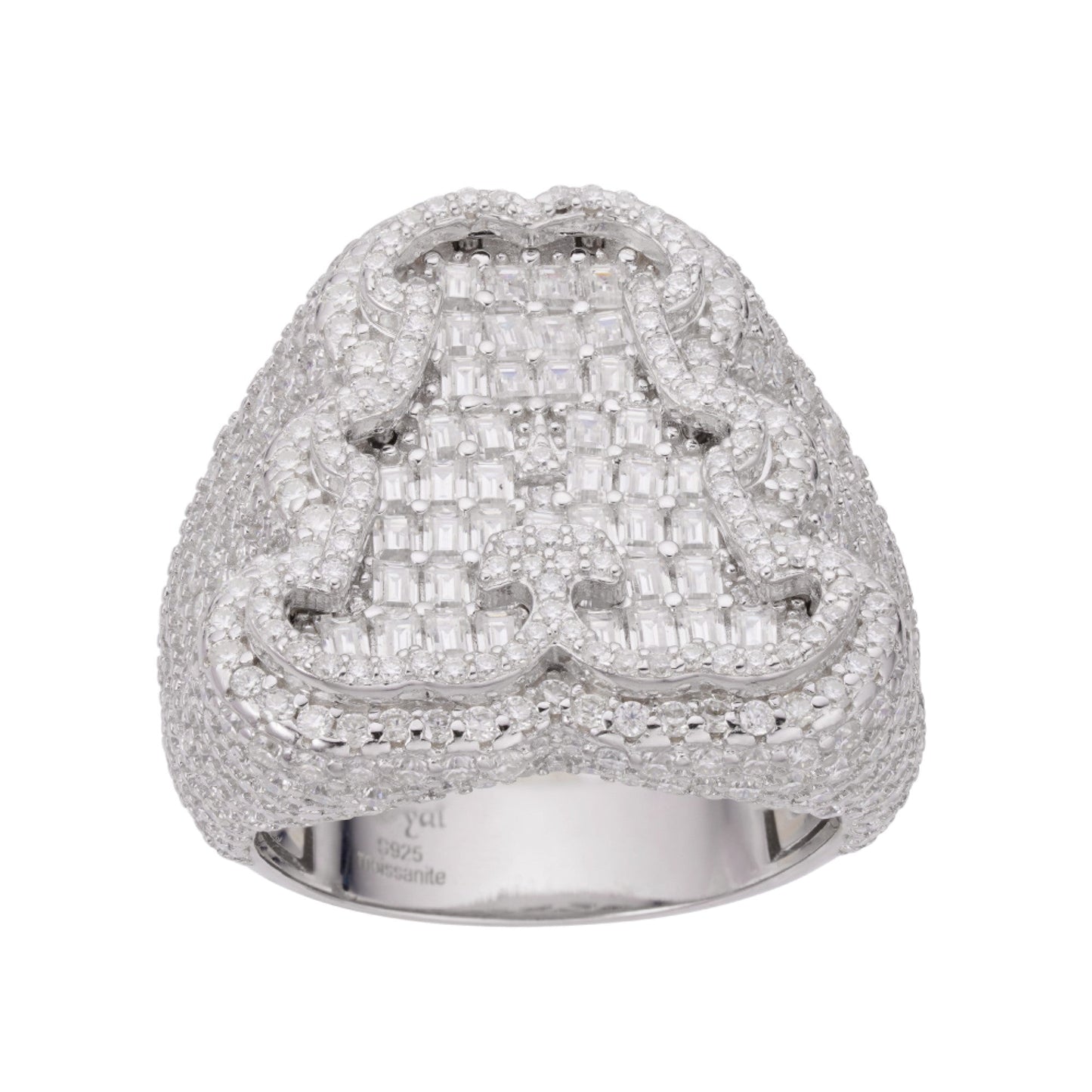 Sterling Silver Round Baguette Moissanite Albhabet A letter Initial Size 10 Men Ring 7-5/8 Ctw
