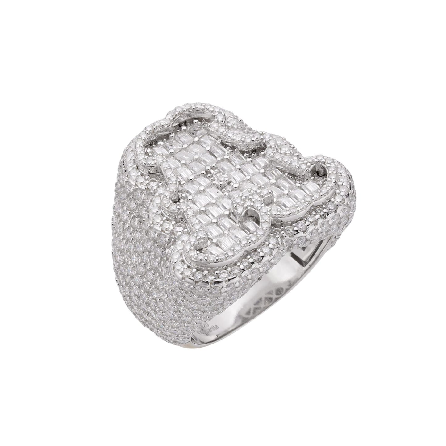 Sterling Silver Round Baguette Moissanite Albhabet A letter Initial Size 10 Men Ring 7-5/8 Ctw