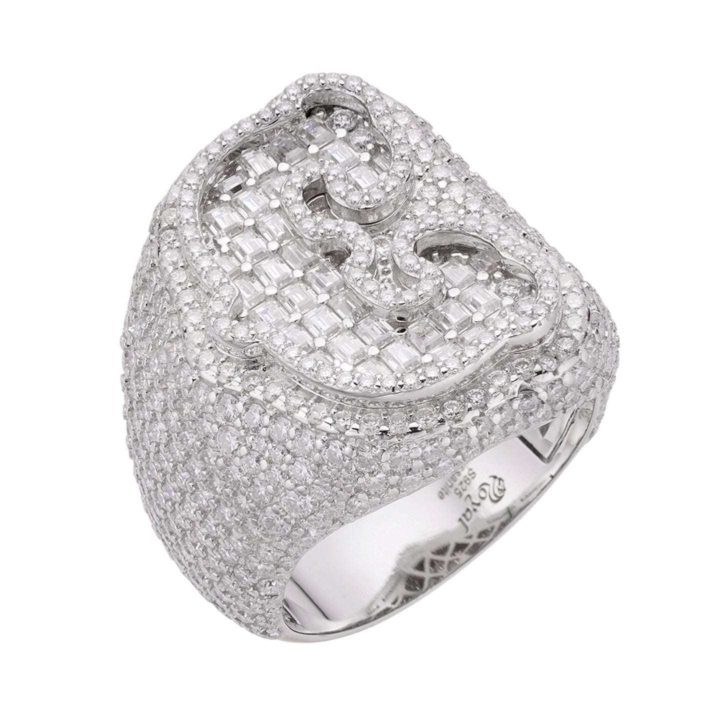 Sterling Silver Round Baugette Moissanite Albhabet C letter Initial Size 10 Men Ring 7-1/10 Ctw