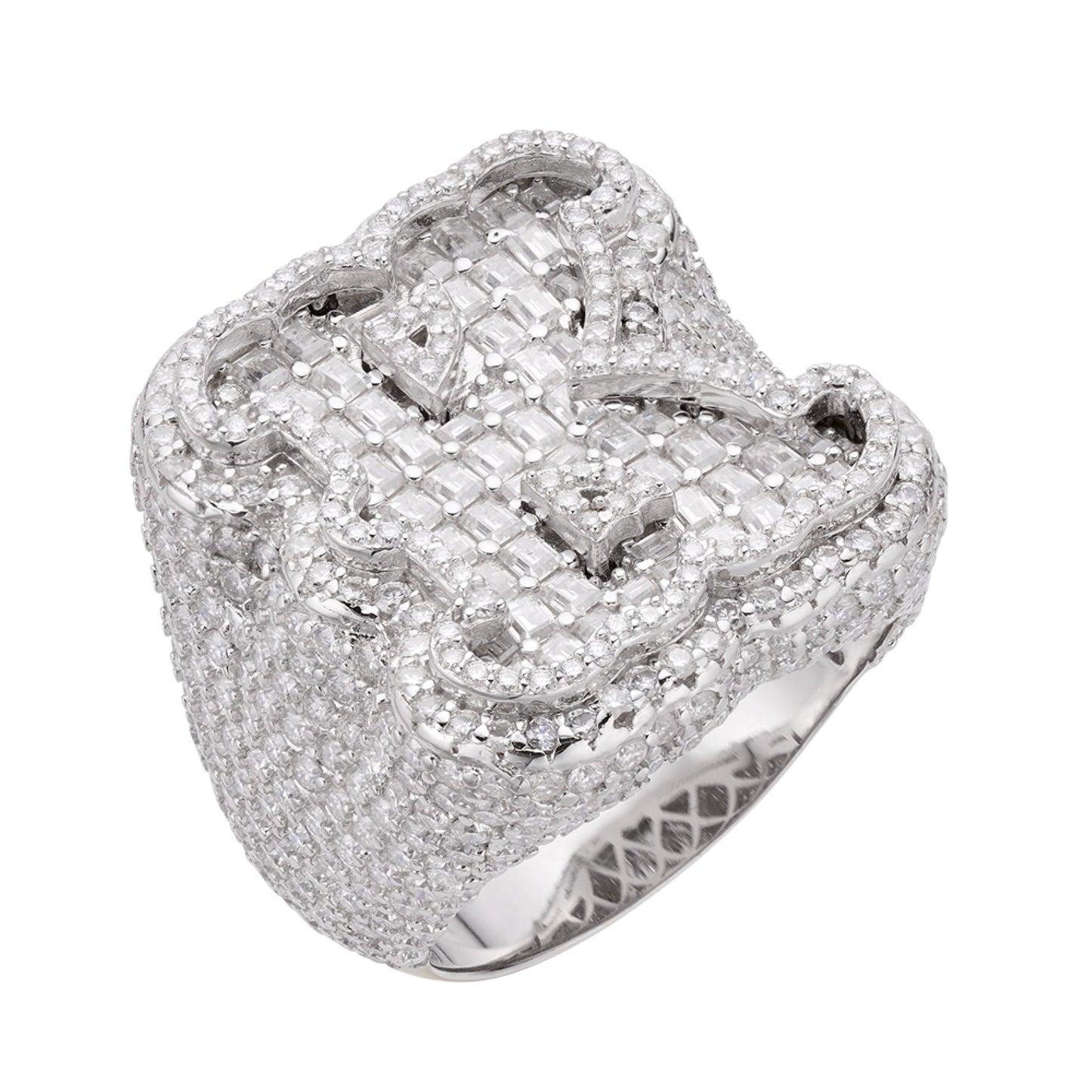 Sterling Silver Round Baugette Moissanite Albhabet K letter Initial Size 10 Men Ring 7-1/2 Ctw
