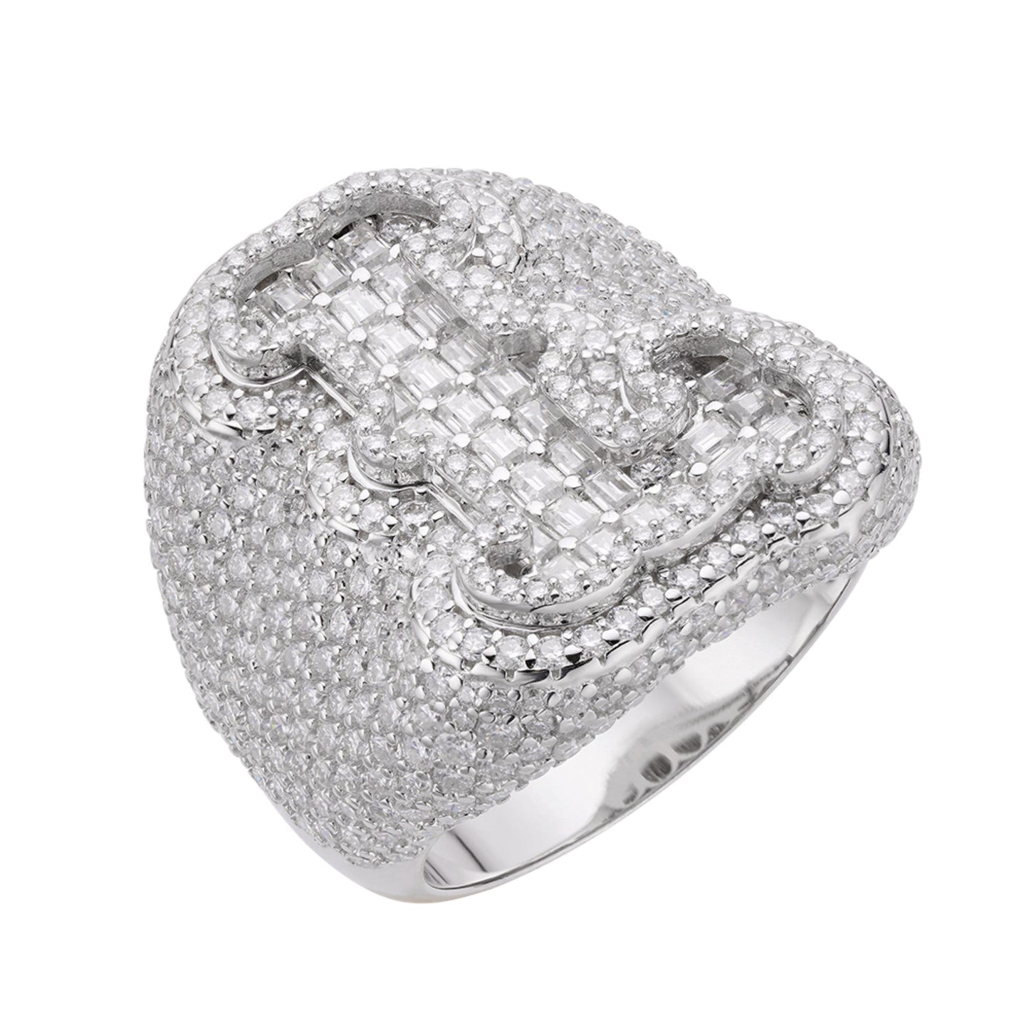 Sterling Silver Round Baugette Moissanite Albhabet L letter Initial Size 10 Men Ring 6-5/8 Ctw