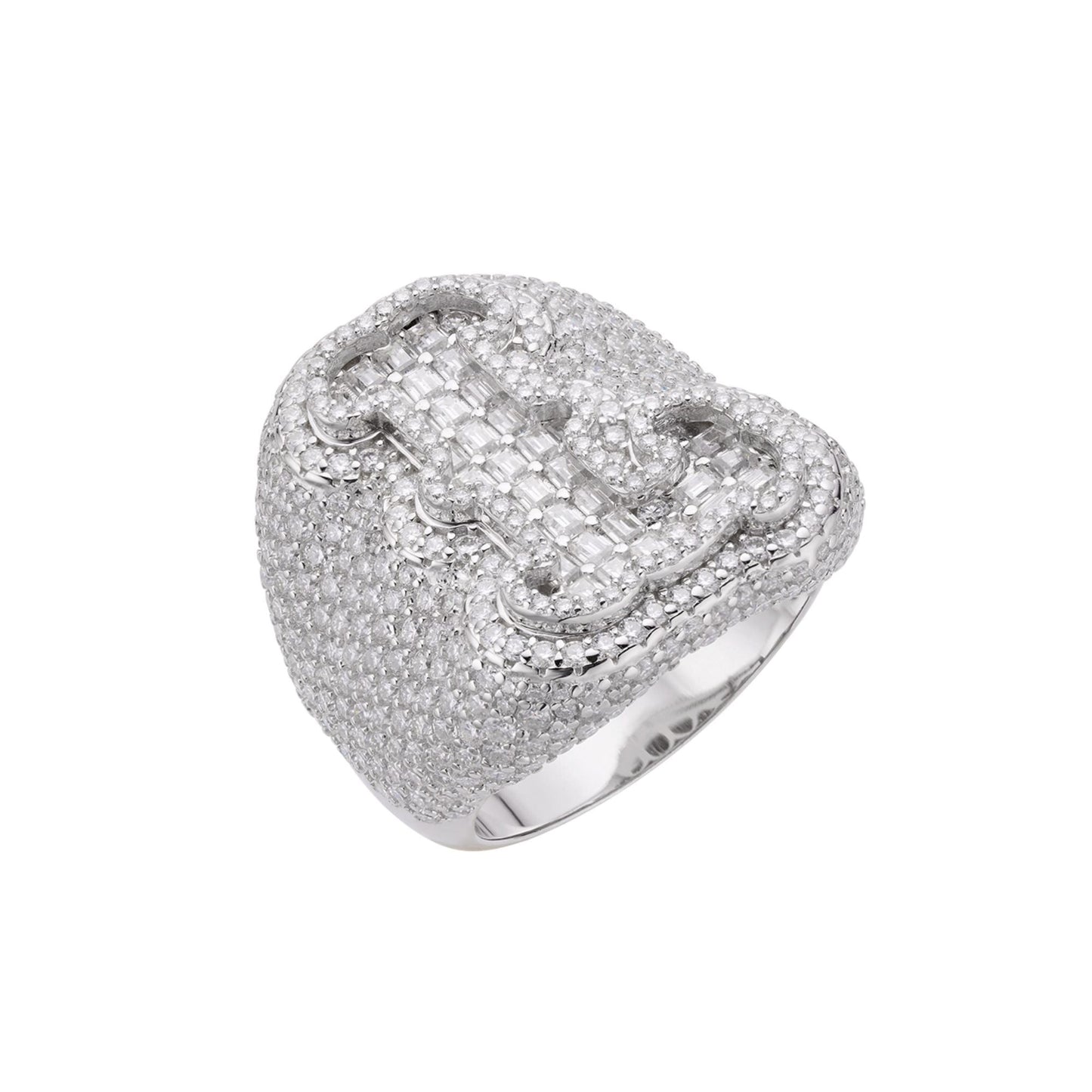 Sterling Silver Round Baugette Moissanite Albhabet L letter Initial Size 10 Men Ring 6-5/8 Ctw