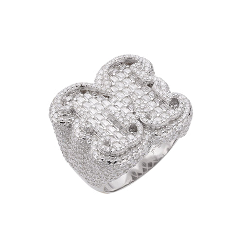 Sterling Silver Round Baugette Moissanite Albhabet M letter Initial Size 10 Men Ring 9-1/8 Ctw