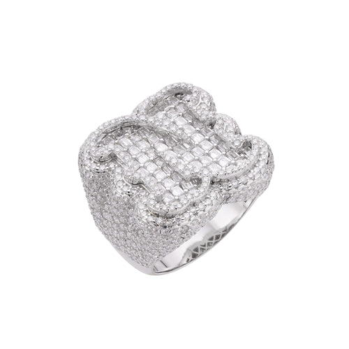 Sterling Silver Round Baugette Moissanite Albhabet N letter Initial Size 10 Men Ring 8-3/4 Ctw