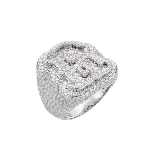 Sterling Silver Round Baugette Moissanite Albhabet R letter Initial Size 10 Men Ring 6-7/8 Ctw