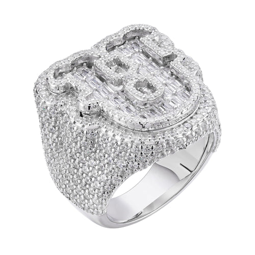 Sterling Silver Round Baugette Moissanite Albhabet U letter Initial Size 10 Men Ring 6-1/2 Ctw
