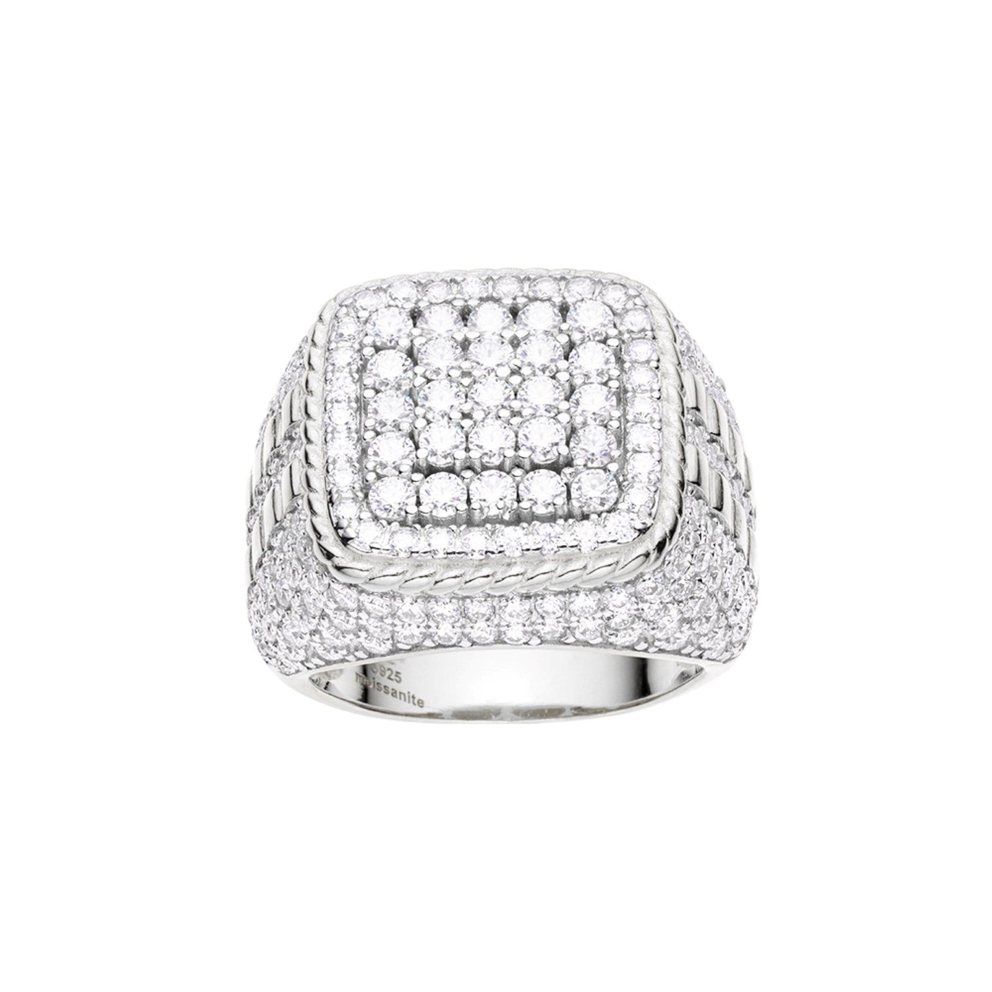 Sterling Silver Round Moissanite Designer Men Ring 3-7/8 Ctw