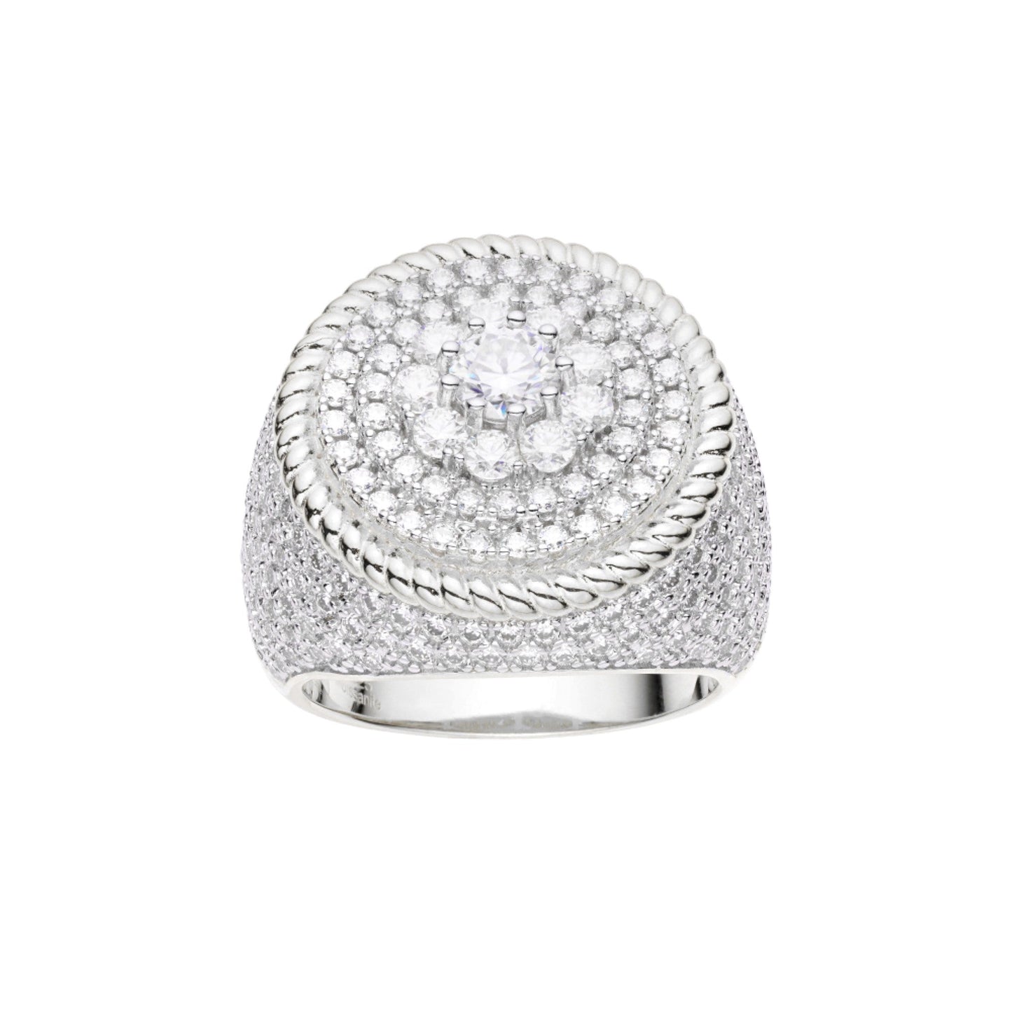 Sterling Silver Round Moissanite Halo Designer Size 9 Men Ring 4-1/8 Ctw