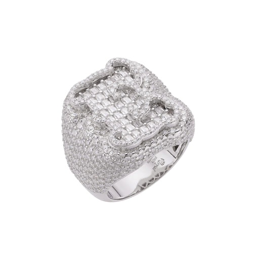 Sterling Silver Round Baugette Moissanite Albhabet E letter Initial Size 10 Men Ring 7-1/4 Ctw