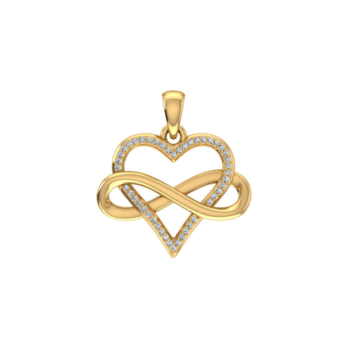 10K Yellow Gold Round Diamond Heart Shape Infinity Pendant 1/10 Ctw