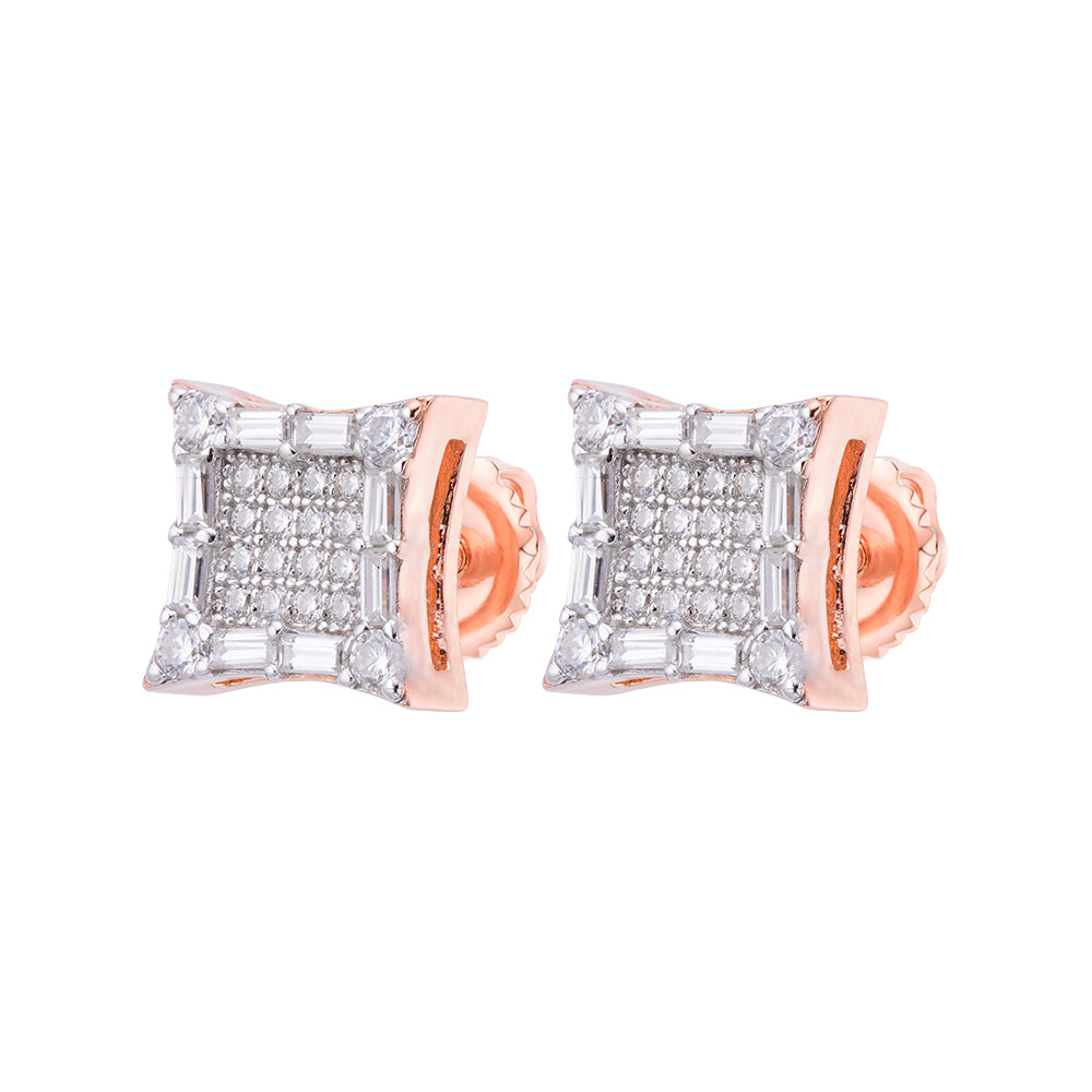 Sterling Silver Round Baguette Moissanite Square Shape Stud Earrings 5/8 Ctw