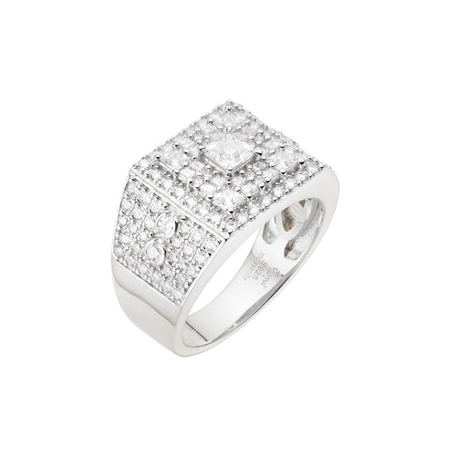 Sterling Silver Round Baguette Moissanite Square Shape Designer Size 9 Men Ring 2-3/8 Ctw