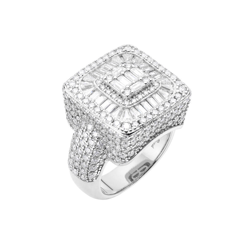 Sterling Silver Round Baguette Moissanite Square Shape Designer Size 7 Men Ring 6-1/3 Ctw