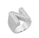 Sterling Silver Round Baguette Moissanite Cluster Initial N Letter Men Ring 10 5-1/3 Ctw