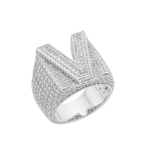 Sterling Silver Round Baguette Moissanite Cluster Initial V Letter Men Ring 10 5 Ctw