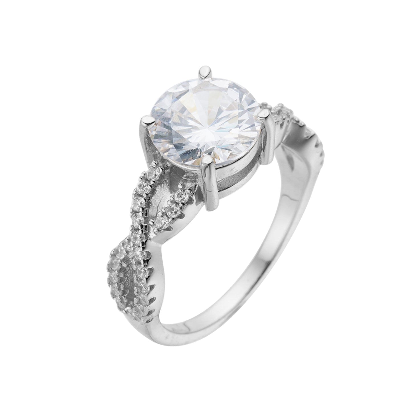 Sterling Silver Moissanite Infinity Solitaire Designer Size 7 WoMen Ring 3 3/8 Ctw