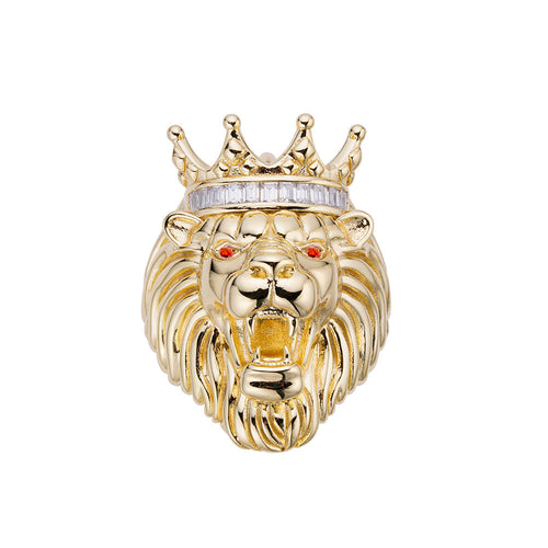 Sterling Silver Round Baguette Moissanite Roaring Lion Crown Designer Men Ring Size 10 1/2 Ctw