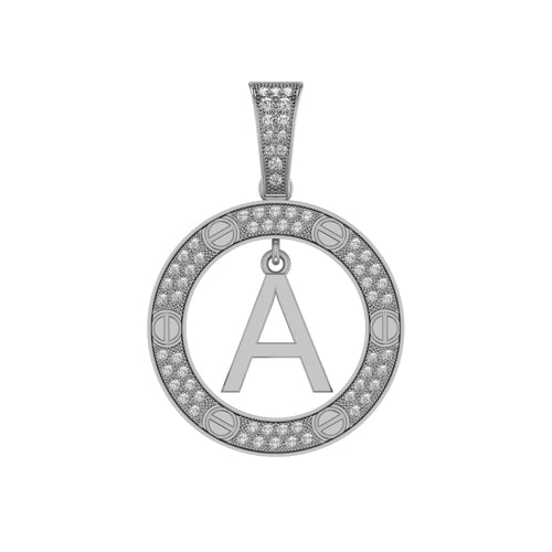 10K White Gold Round Diamond A Letter Initial Pendant 1/5 Ctw