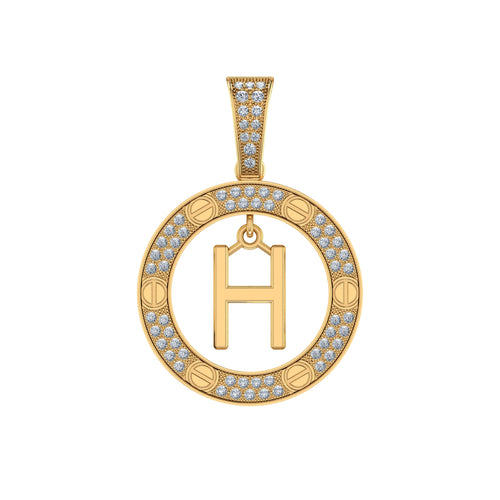 10K Yellow Gold Round Diamond H Letter Initial Pendant 1/5 Ctw