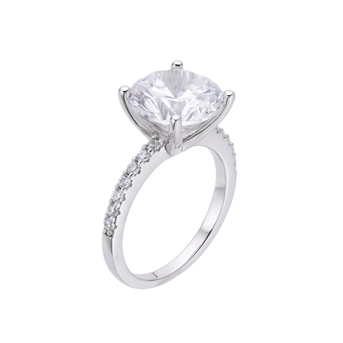 Sterling Silver Round Big Stone 4 Ctw and Small Stone 0.26 Ctw Moissanite 3 Row Designer Size 7 WoMen Ring