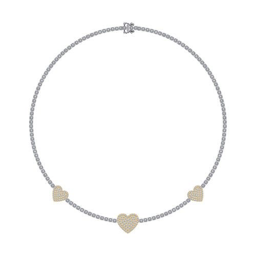 10K Yellow White two tone Gold Round Diamond Heart Designer 18 Inch Necklace 2-7/8 Ctw