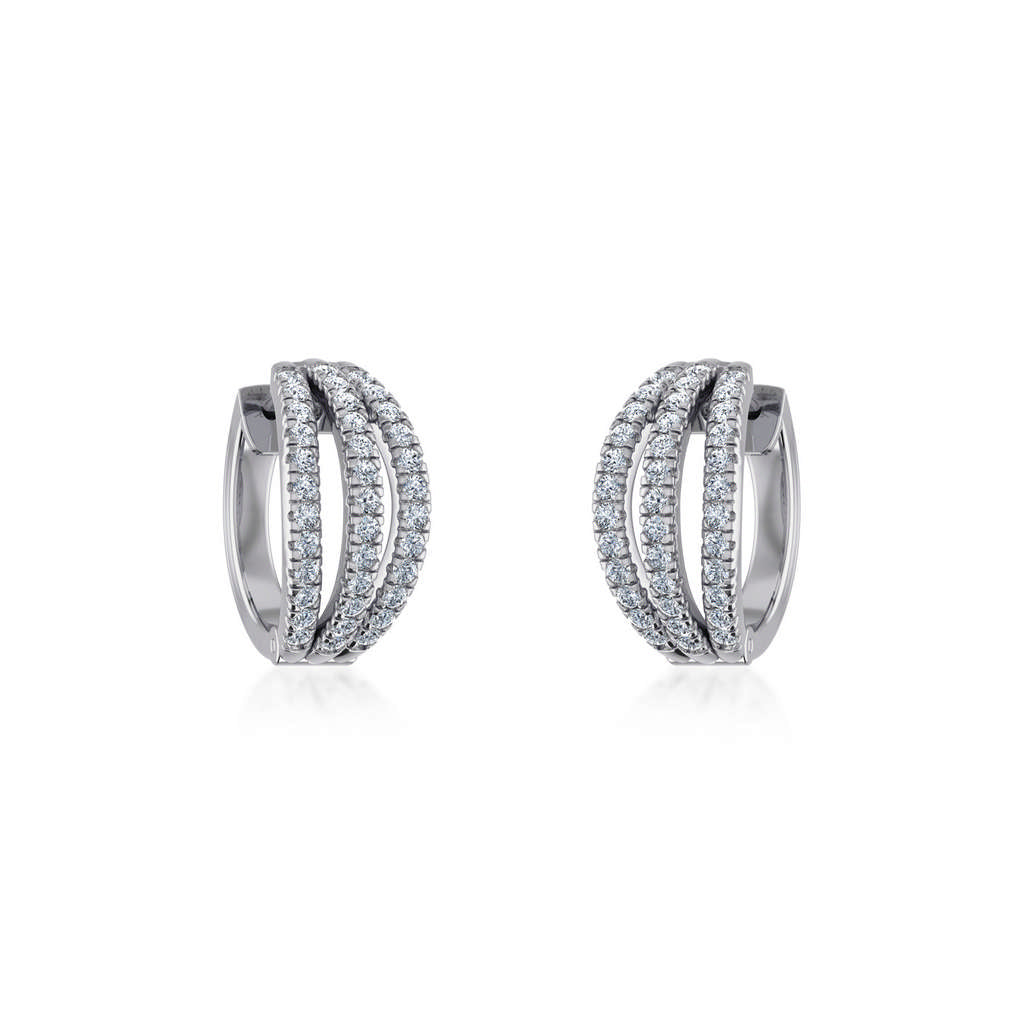 10K White Gold Womens Round Diamond Small Huggies Earrings 3/4 Ctw