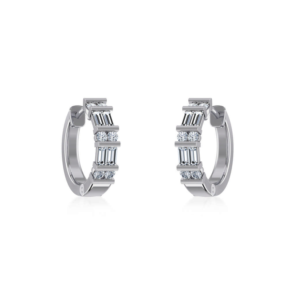 10K White Gold Womens Round Baguette Diamond Small Huggies Earrings 5/8 Ctw