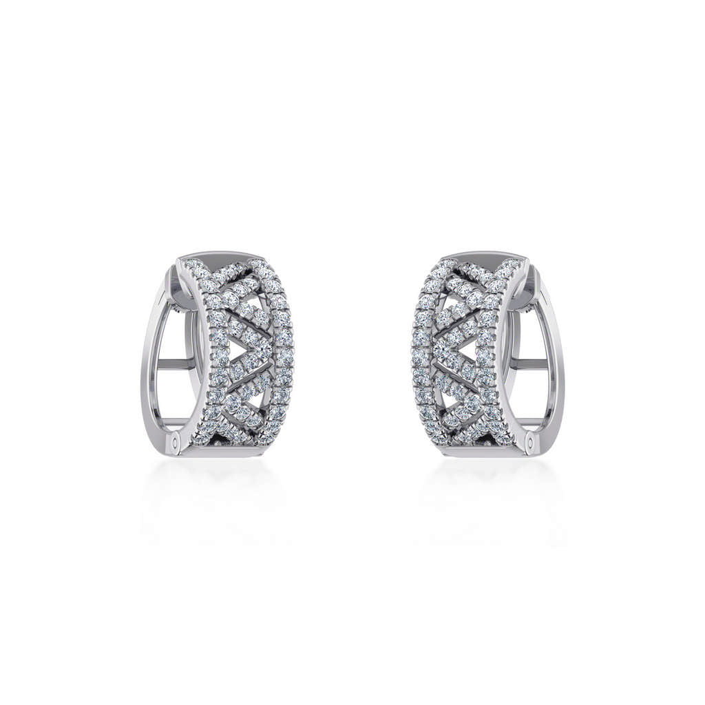 10K White Gold Womens Round Diamond Small Huggies Earrings 7/8 Ctw