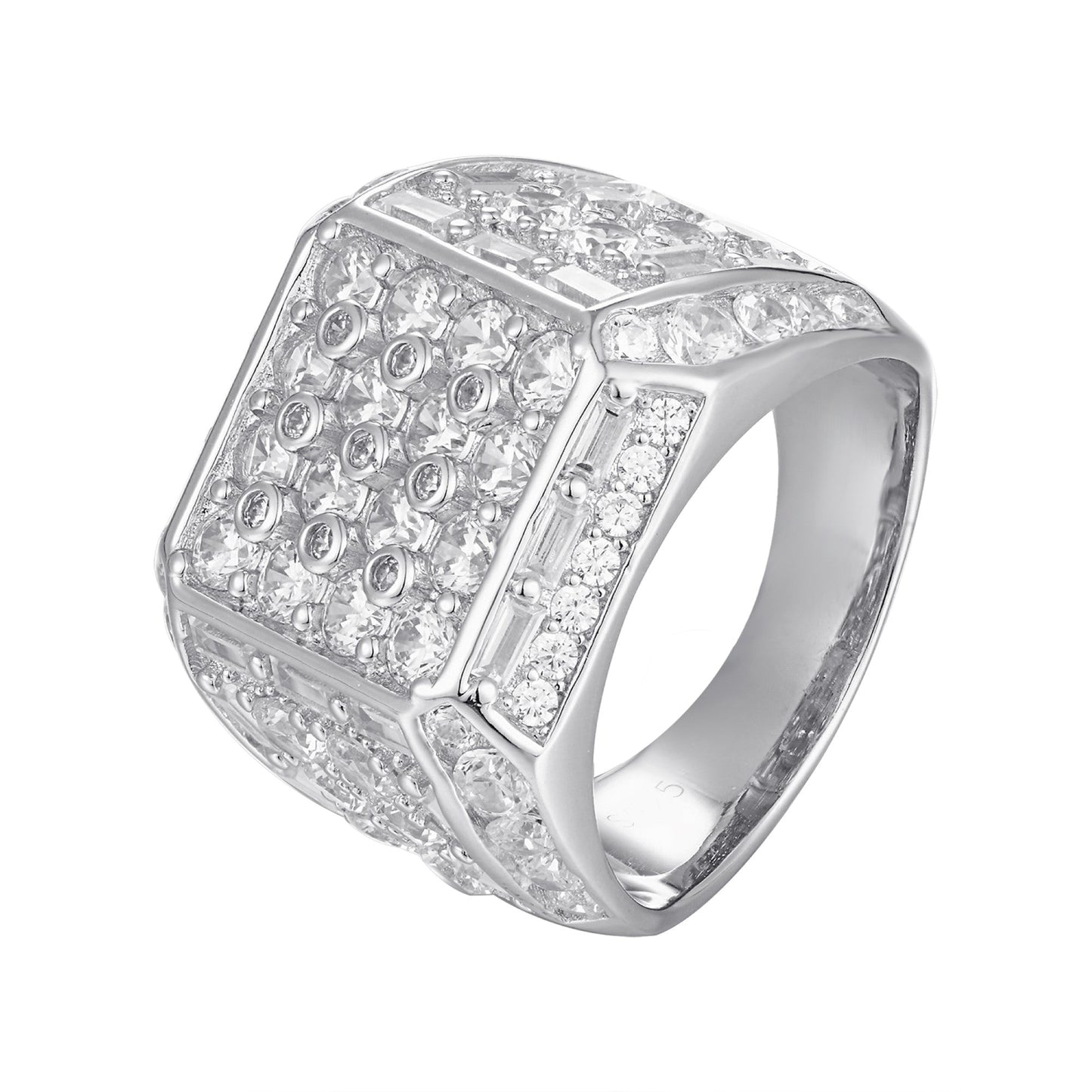 Sterling Silver Cubic Zirconia Square Shape Designer Men Ring