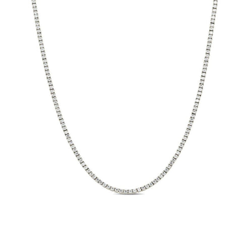 Sterling Silver 3mm Cubic Zirconia Tennis One Row Chain 4 Prong 18 Inch Necklace