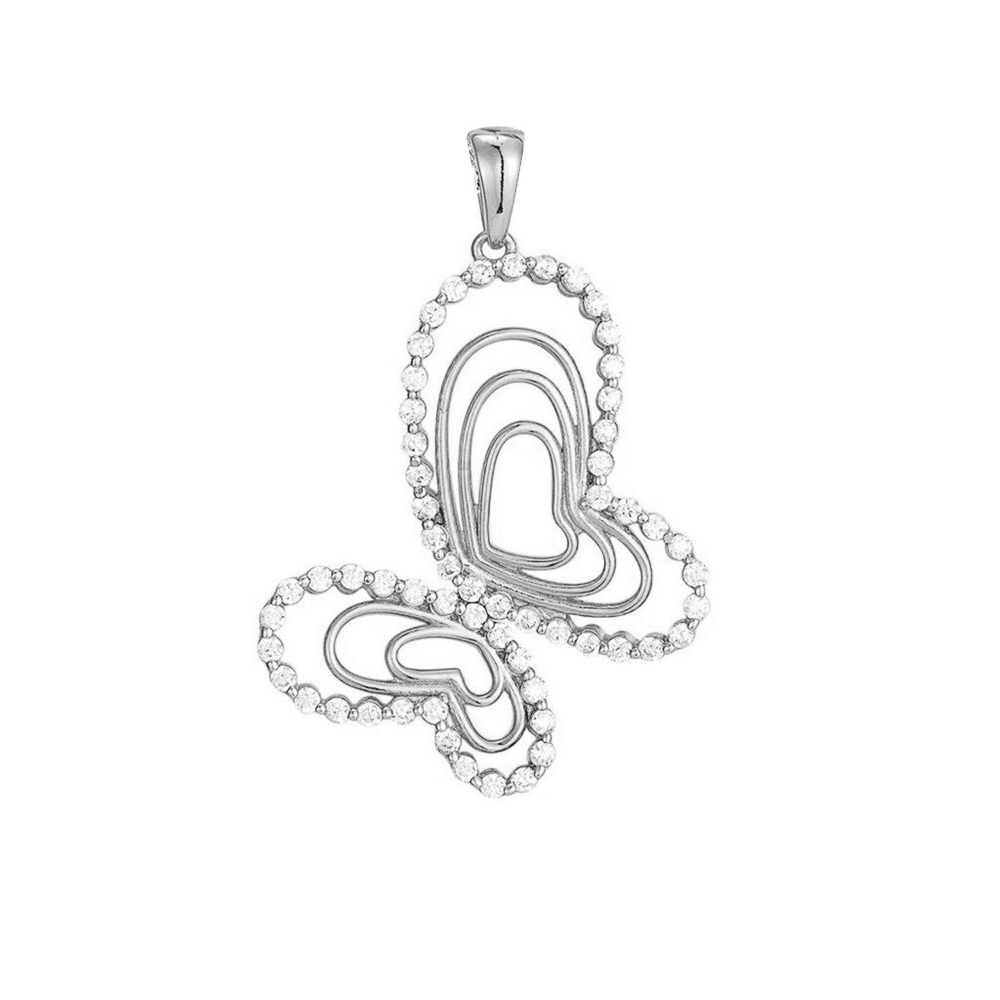 Sterling Silver Cubic Zirconia Butterfly Animal Pendant