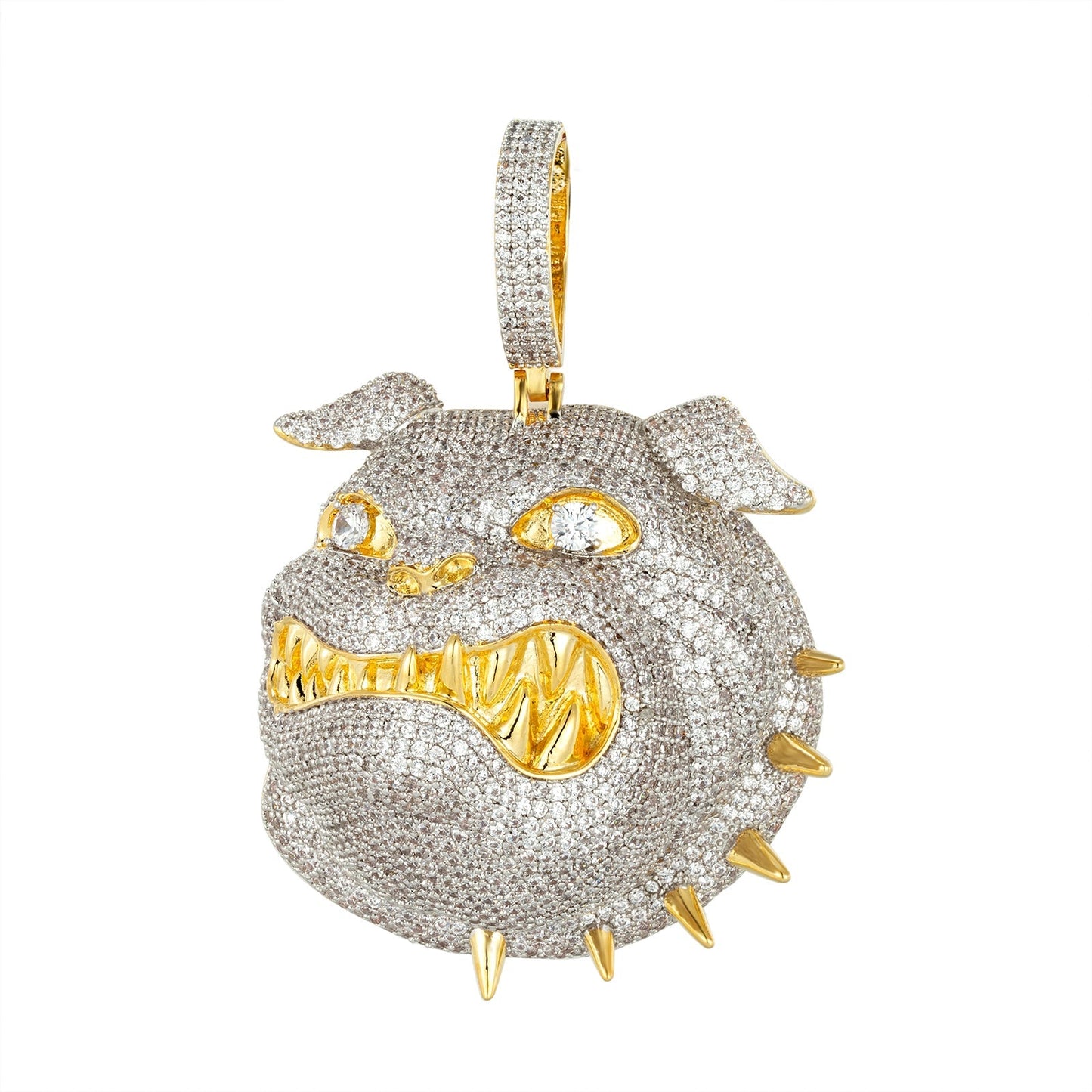 Sterling Silver Cubic Zirconia Cluster Bull Dog Animal Pendant