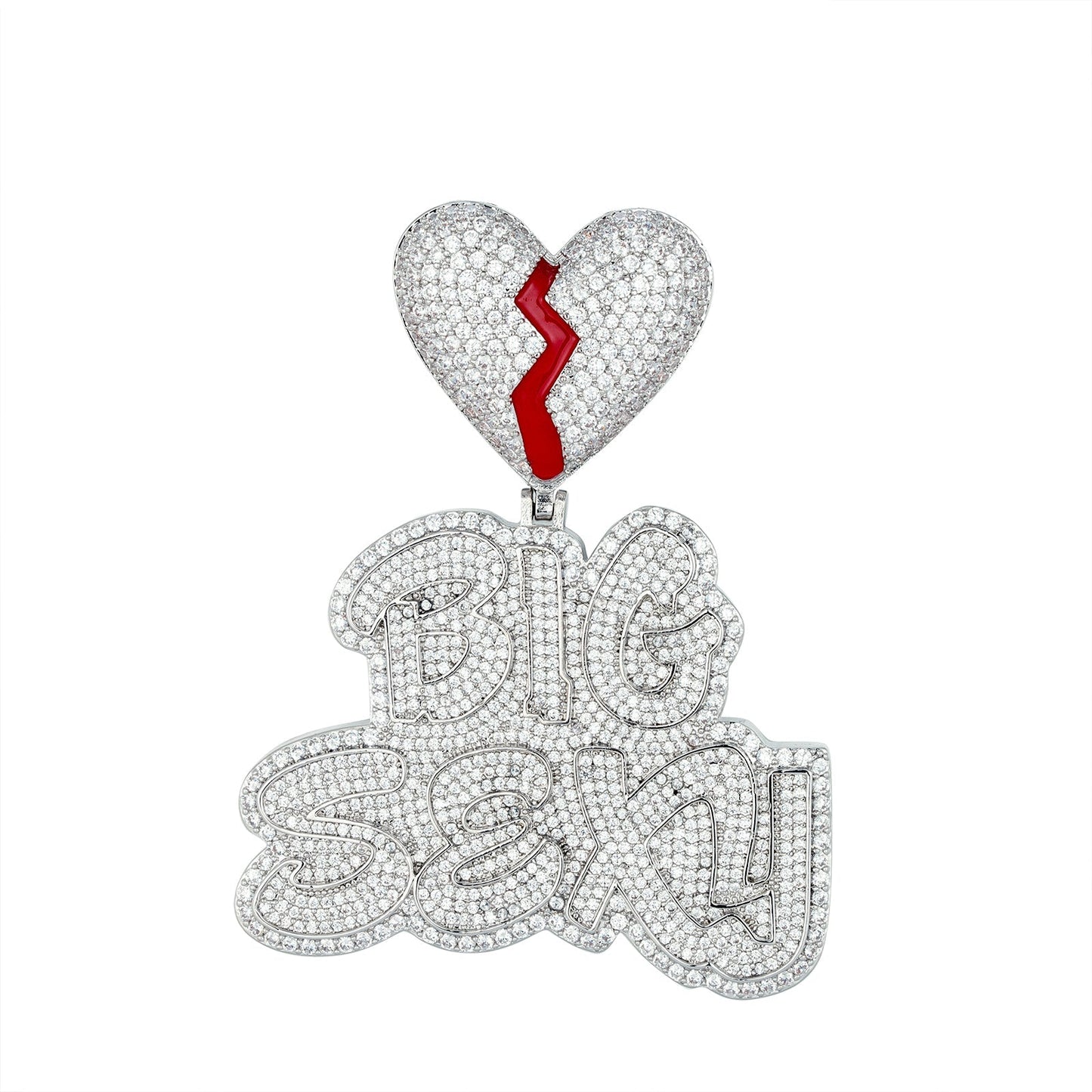 Sterling Silver Cubic Zirconia Broken Heart Word Designer Pendant