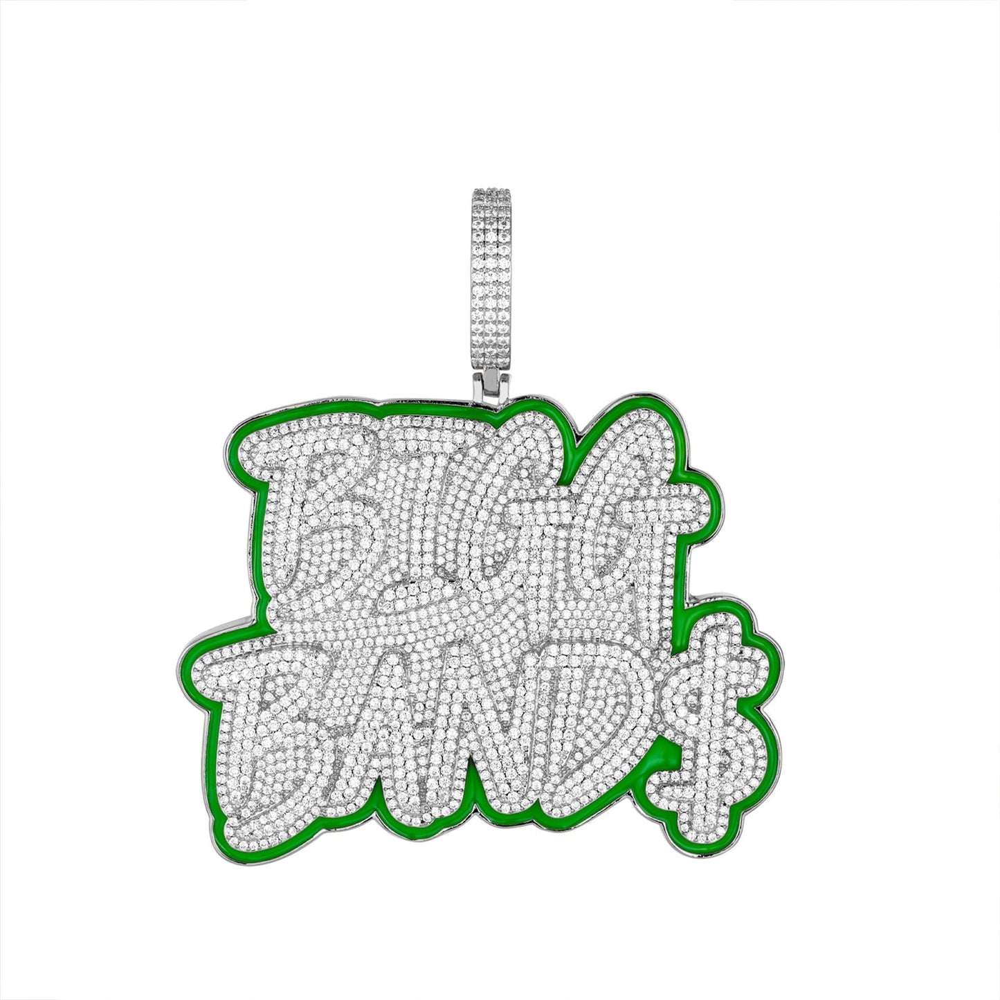 Sterling Silver Round Moissanite Bigg Band Word Pendant 8-1/2 Ctw