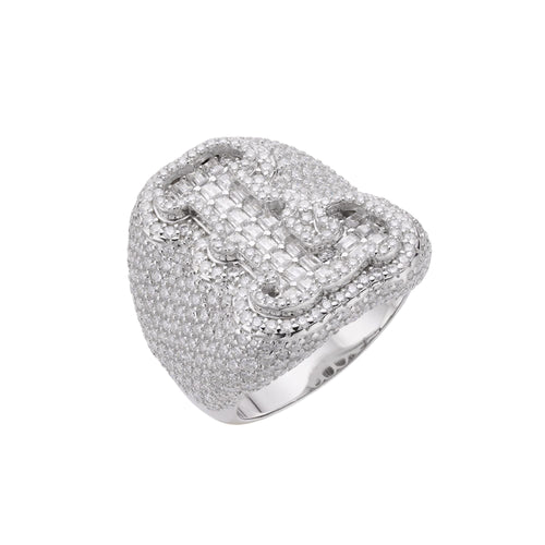 Sterling Silver Round Baugette Moissanite Albhabet L letter Initial Size 10 Men Ring 6-5/8 Ctw